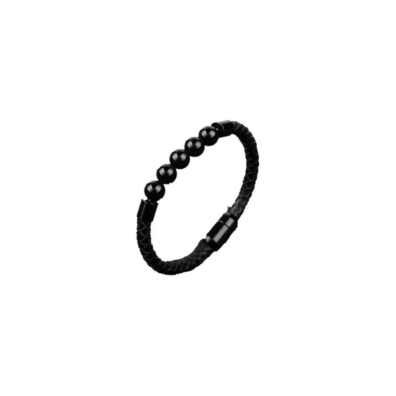 ROYAL - Pulsera De Cuero Y Piedra Onix Hombre Mujer Moda Royal Madriz