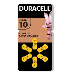 DURACELL - Pila 10 Auditiva Pack de 6U - 1.45V Larga duración - Plateado