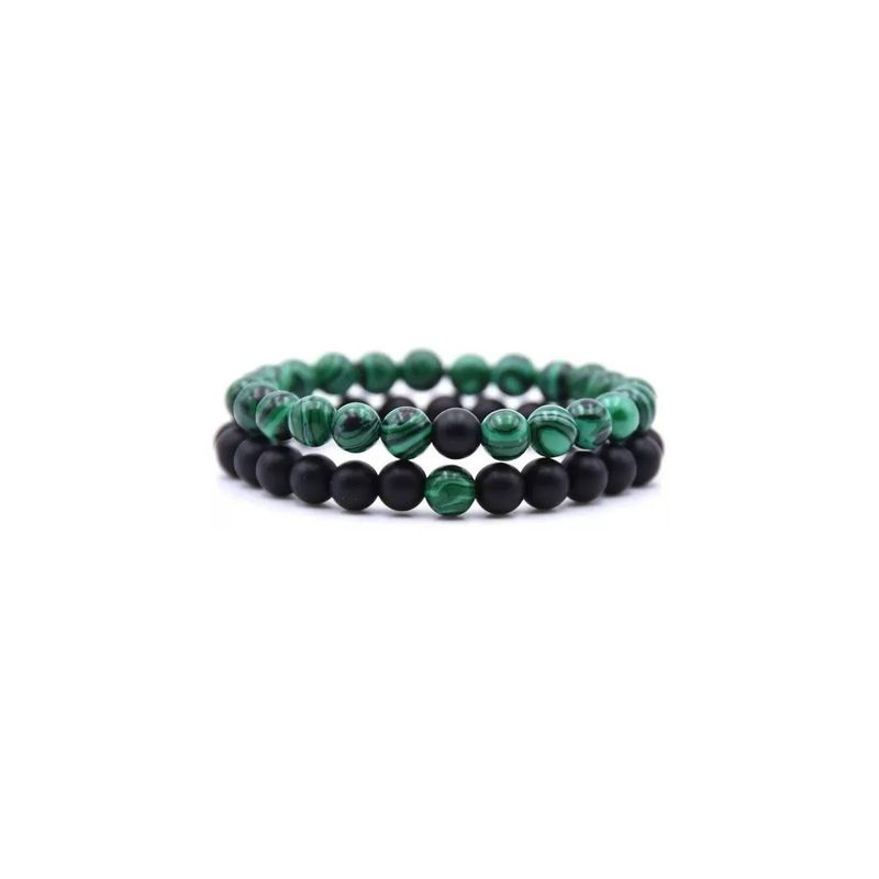 ROYAL - Conjunto Pulseras Piedra Malaquita Y Onix Hombre Mujer Royal Madriz