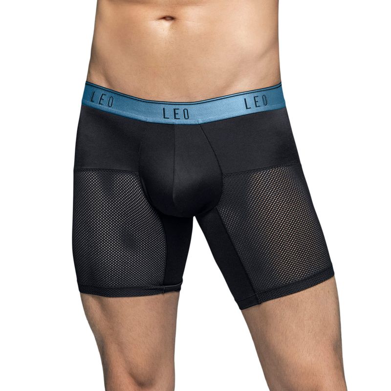 LEO - Bóxer medio de secado rápido con mallas transpirables en microfibra 033272N Negro Con Elástico Azul
