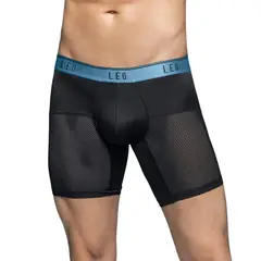 LEO - Bóxer medio de secado rápido con mallas transpirables en microfibra 033272N Negro Con Elástico Azul
