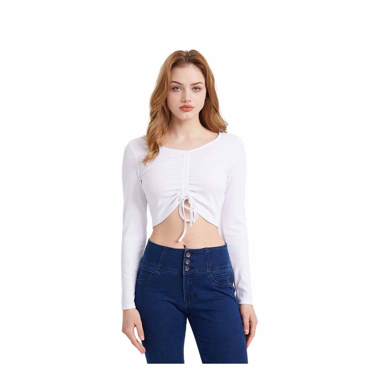 FASHION'S PARK - Polera Mujer Canalé Recogido Blanco Fashion's Park