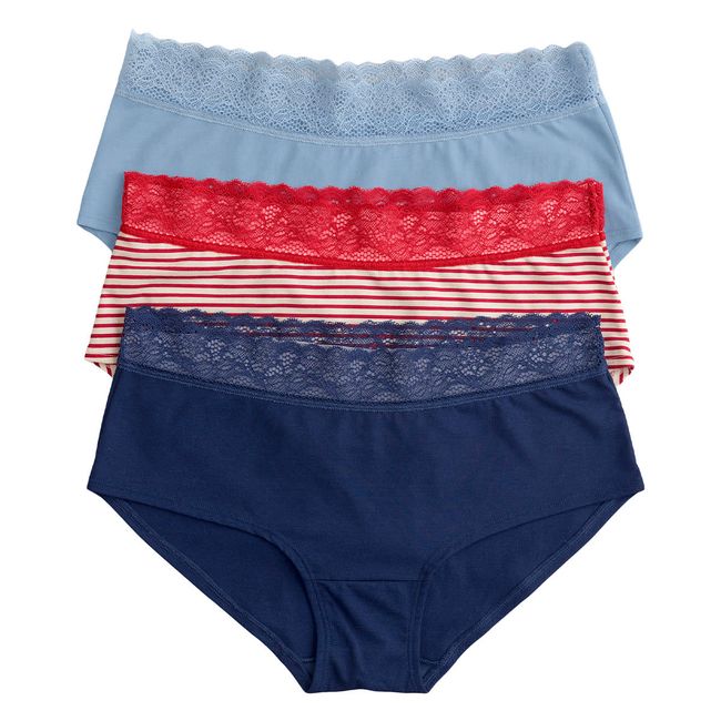 LEONISA - Pack x3 calzones estilo pantaleta total comodidad 12972X3 Azul Claro / Azul Oscuro / Estampado Rayas