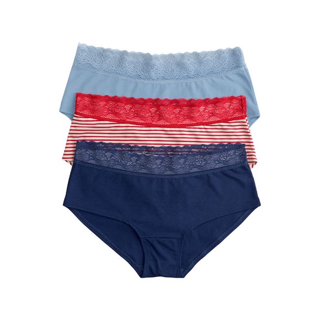 LEONISA - Pack x3 calzones estilo pantaleta total comodidad 12972X3 Azul Claro / Azul Oscuro / Estampado Rayas