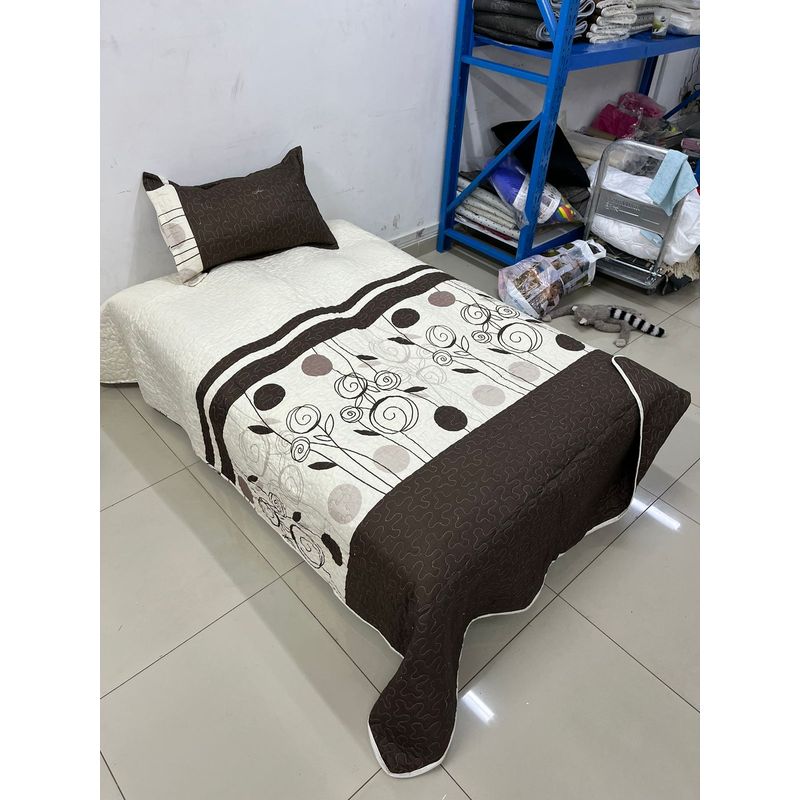 GENERICO - CUBRECAMA DE VERANO 1.5 PLAZA BEIGE CIRCULO QUILT DELGADO