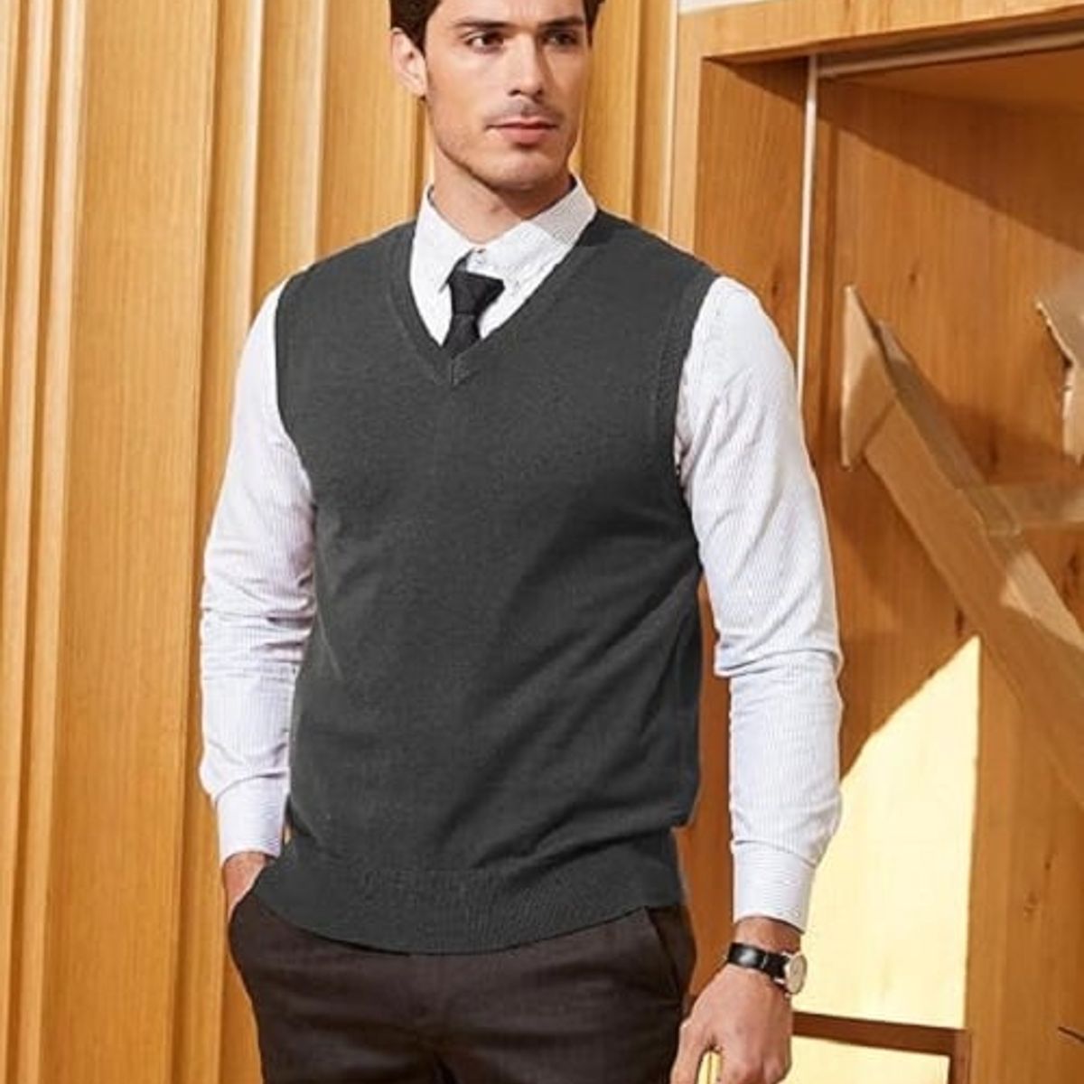 JAYSON - Sweater clásico hombre Sin Mangas Cuello En V Ejecutivo  Algodón