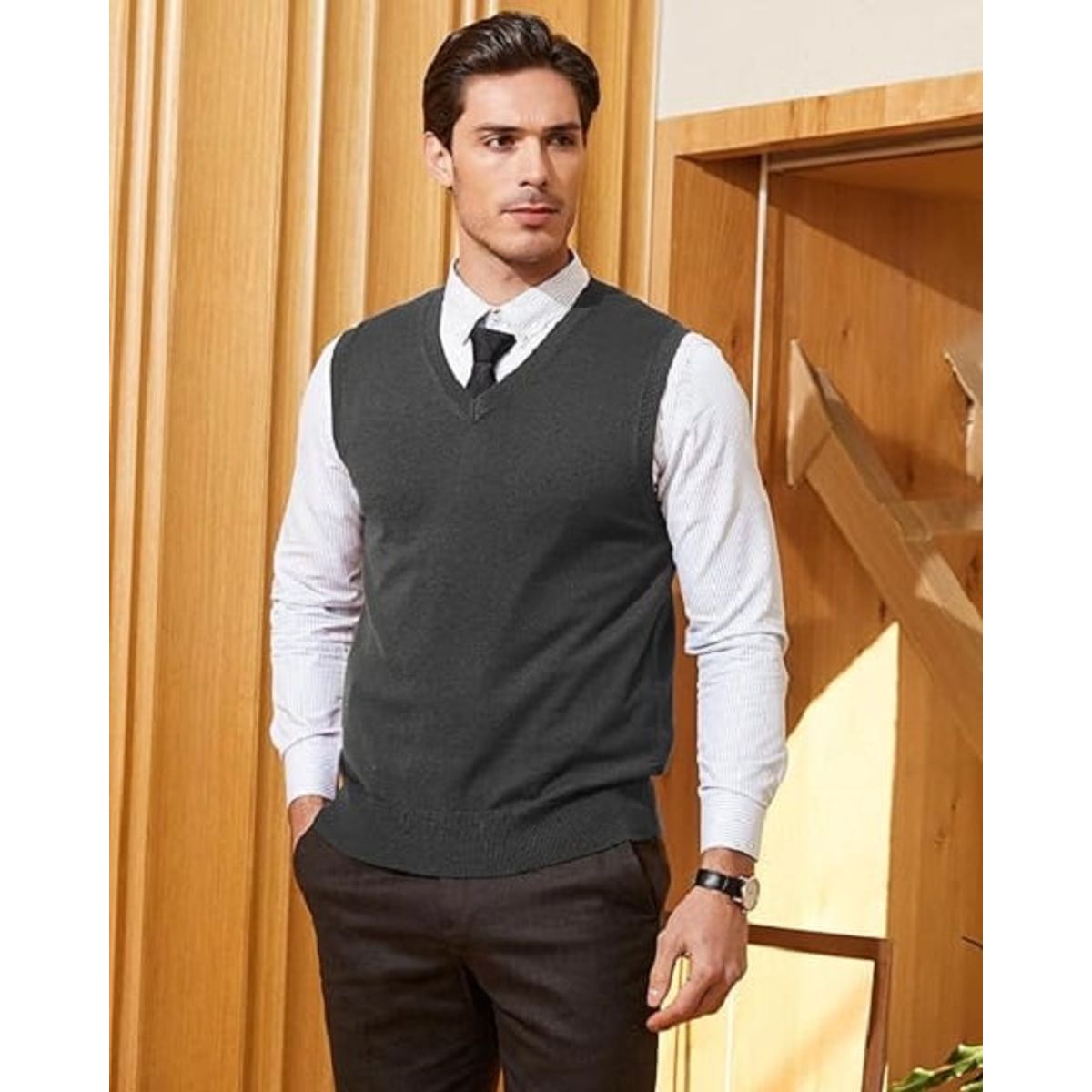 JAYSON - Sweater clásico hombre Sin Mangas Cuello En V Ejecutivo  Algodón