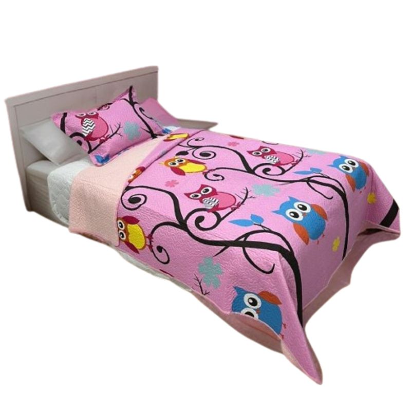 GENERICO - CUBRECAMA DE VERANO 1.5 PLAZA ROSA BUHO QUILT DELGADO