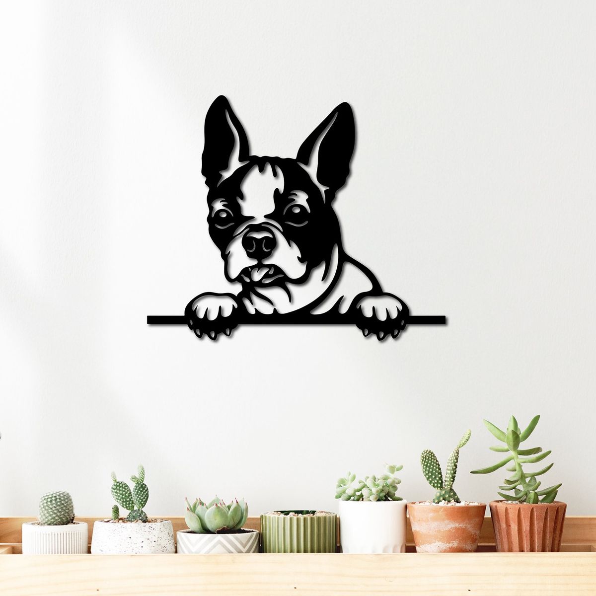 ELAB PROPIA - Cuadro Decorativo Perrito Boston Terrier - Madera Fun Republic