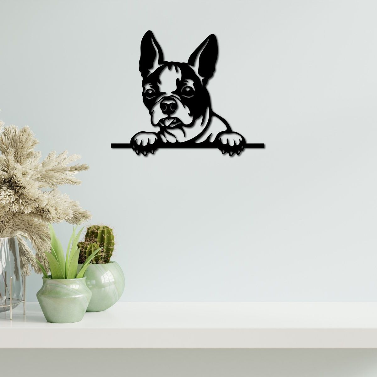ELAB PROPIA - Cuadro Decorativo Perrito Boston Terrier - Madera Fun Republic