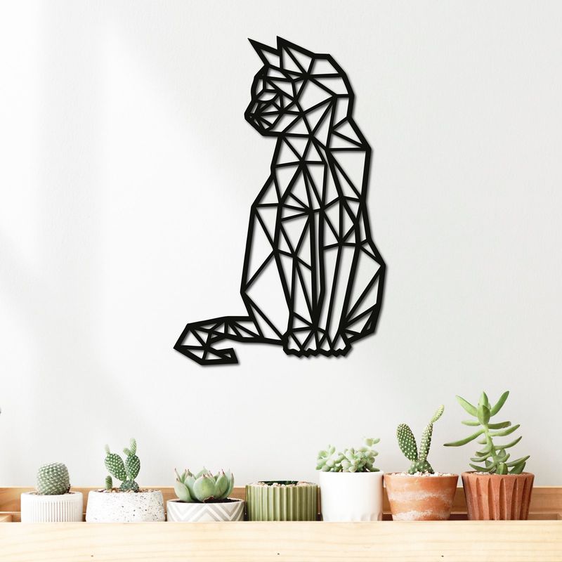 ELAB PROPIA - Cuadro Decorativo Gato Geométrico 50x32cm - Madera Fun Republic
