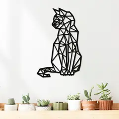 ELAB PROPIA - Cuadro Decorativo Gato Geométrico 60x39cm - Madera Fun Republic