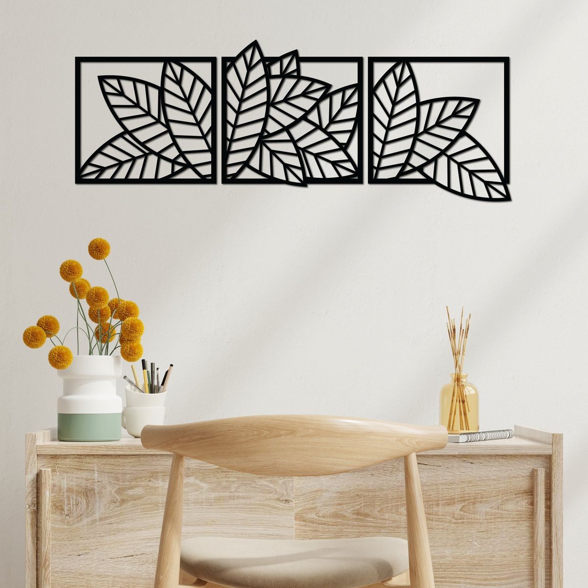 ELAB PROPIA - Set 3 Cuadros Decorativos Hojas 30x30cm c.u. - Madera Fun Republic