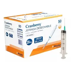 CRANBERRY - Jeringa Desechable 20cc 21g X 1 1/2 Luer Slip Caja 50 Unid