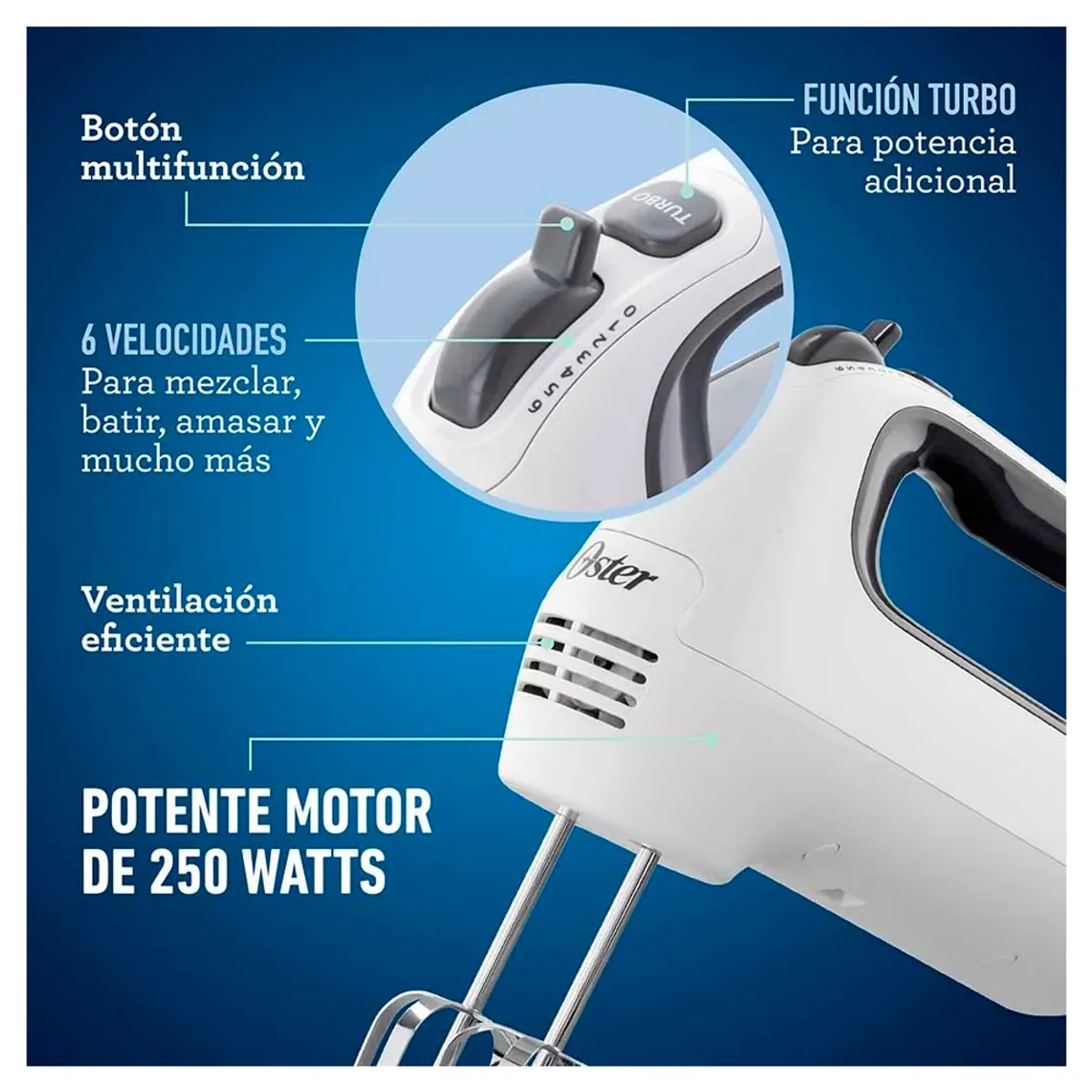 OSTER - Batidora Eléctrica de mano Oster 6 velocidades 250wats