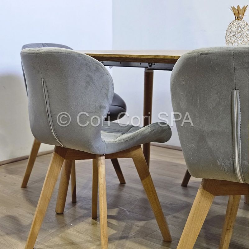 CORI CORI - Juego de Comedor Expandible 100-140-180cm + 4 Mariposa Velvet Gris