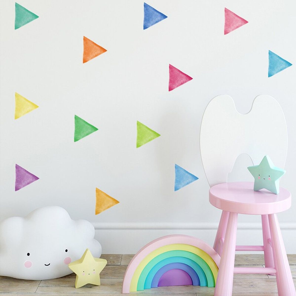 CREA TALLER - Triángulos de colores vinilo stickers deco muro dormitorio infantil
