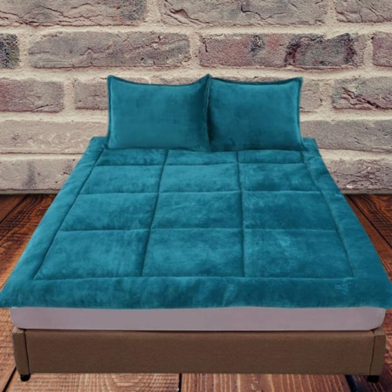 GENERICO - TOPPER ACOLCHADO TURQUESA CUBRE COLCHON 1.5 PLAZA TF