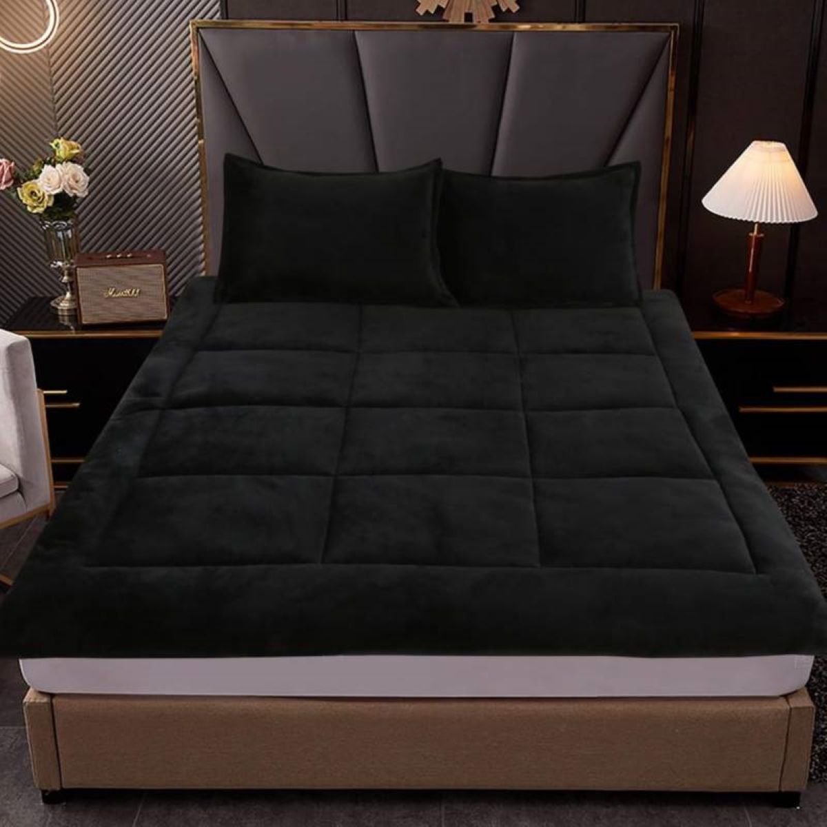 GENERICO - TOPPER ACOLCHADO NEGRO CUBRE COLCHON 1.5 PLAZA TF