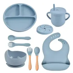 GENERICO - Set Alimentación Silicona Libre Bpa 9 Piezas Antideslizante