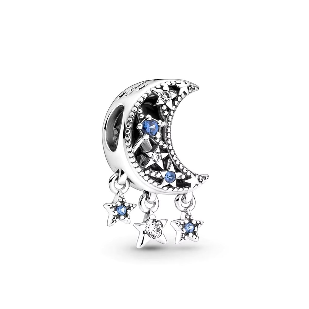 GENERICO - Charm Plateado Luna y Estrellas Colgantes con Circones
