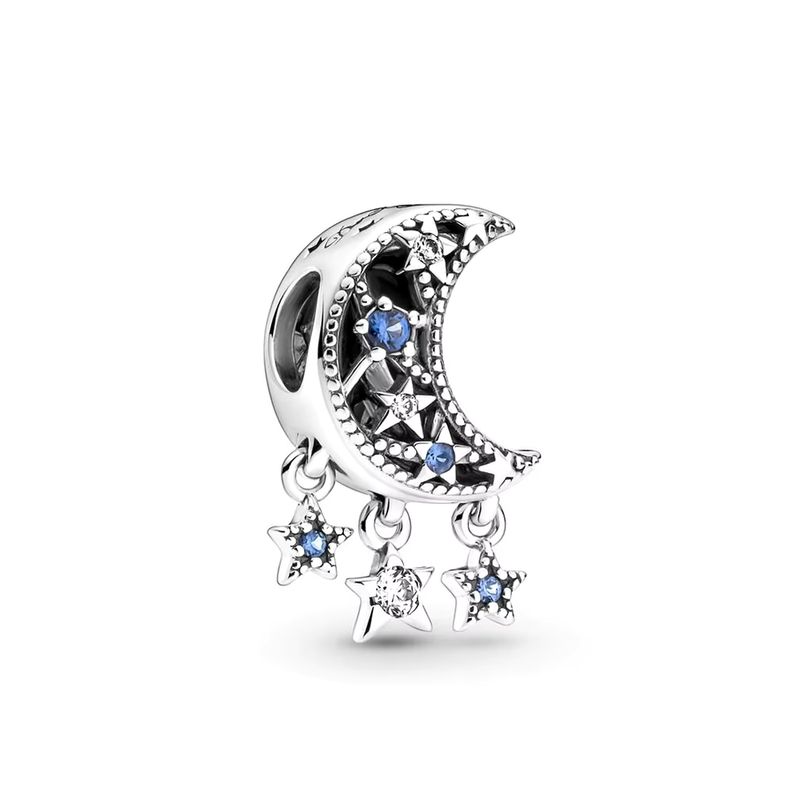 GENERICO - Charm Plateado Luna y Estrellas Colgantes con Circones