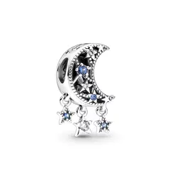 GENERICO - Charm Plateado Luna y Estrellas Colgantes con Circones