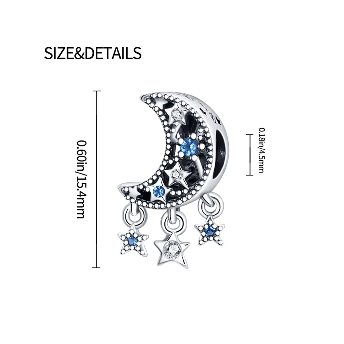 GENERICO - Charm Plateado Luna y Estrellas Colgantes con Circones