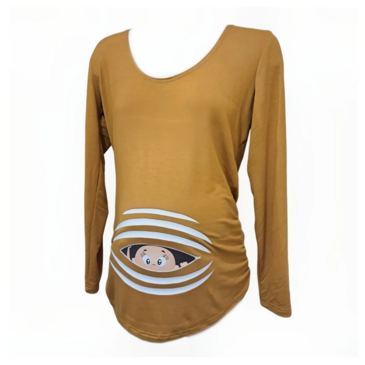 DMOM - Polera Maternal Estampada DMom Bebe Asomandose color Mostaza