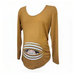 DMOM - Polera Maternal Estampada Bebe Asomandose color Mostaza