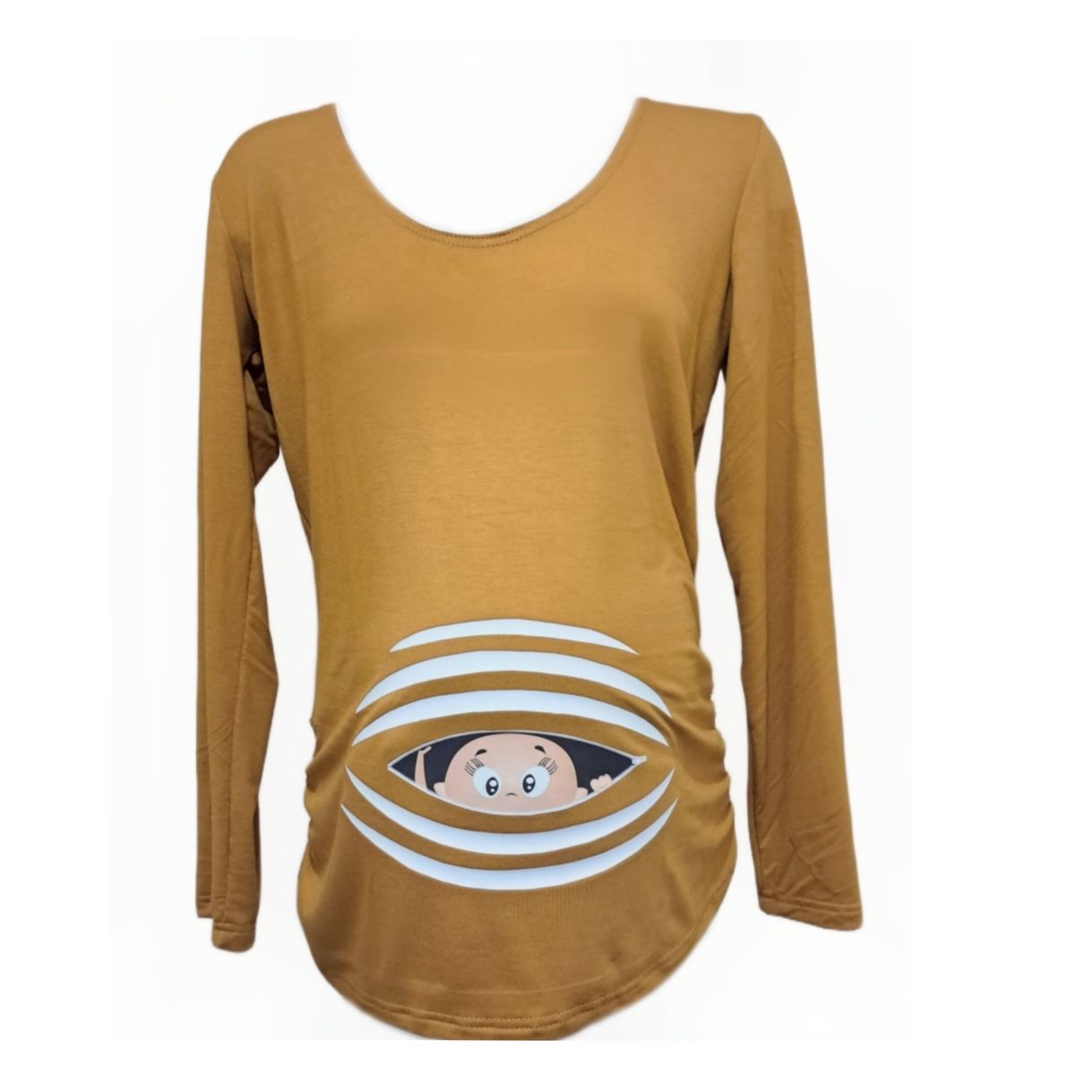 DMOM - Polera Maternal Estampada DMom Bebe Asomandose color Mostaza