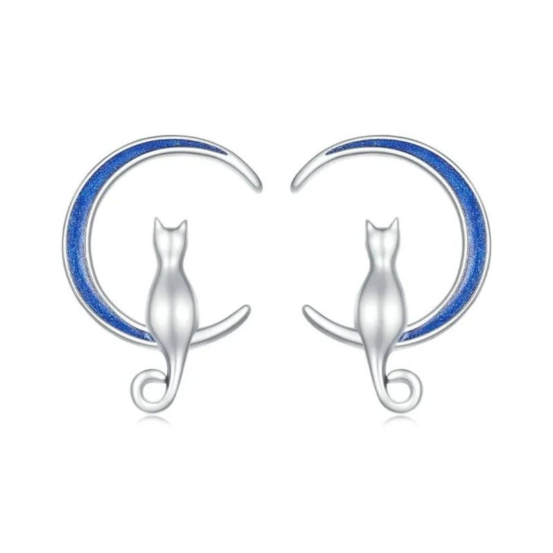 GENERICO - Aros gato luna plata 925 joya juvenil mujer