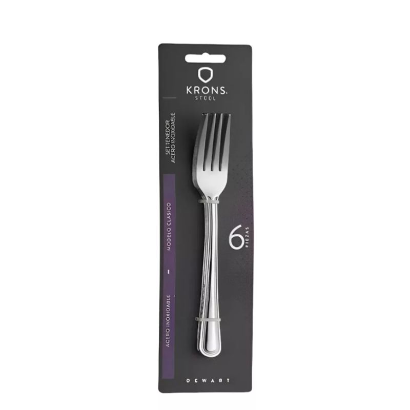 KRONS - Set 6 Tenedores De Mesa Perlados Krons Blíster Acero Inoxi
