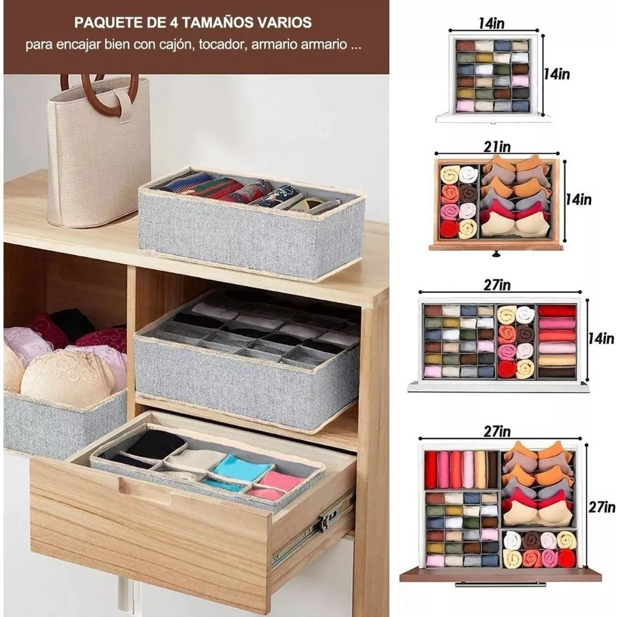 U BUY - Organizador De Ropa Interior Y Medias Divisor Cajones Set X8