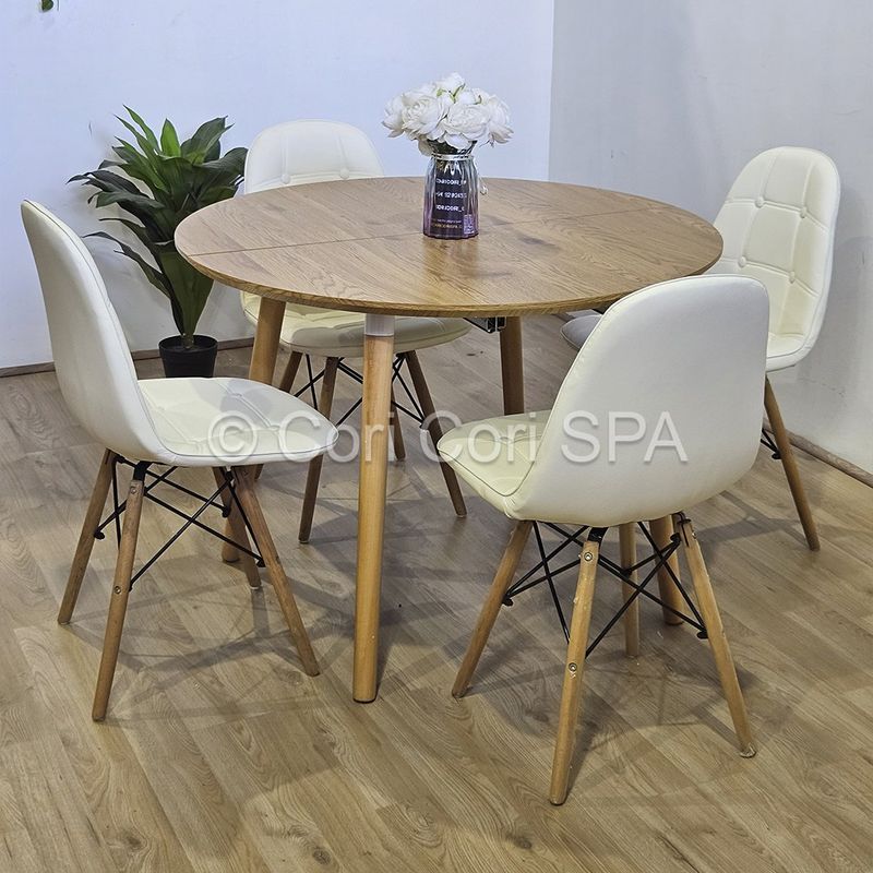 CORI CORI - Comedor Mesa Expandible (100-140-180CMS) + 4 Sillas Capitonne Blanco