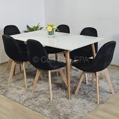 CORI CORI - Comedor Mesa Mármol (140x80cms) + 6 Sillas Capitonne Velvet Negro