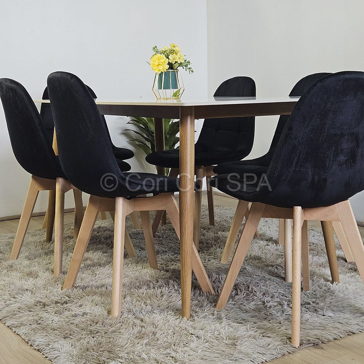 CORI CORI - Comedor Mesa Mármol (140x80cms) + 6 Sillas Capitonne Velvet Negro…