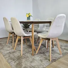 GENERICO - Comedor Mesa Mármol (140x80cms) + 6 Sillas Capitonne Velvet Beige
