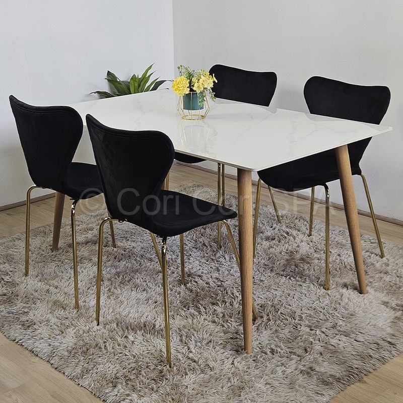 GENERICO - Comedor Mesa Mármol (140x80cms) + 4 Sillas Corazón Negro