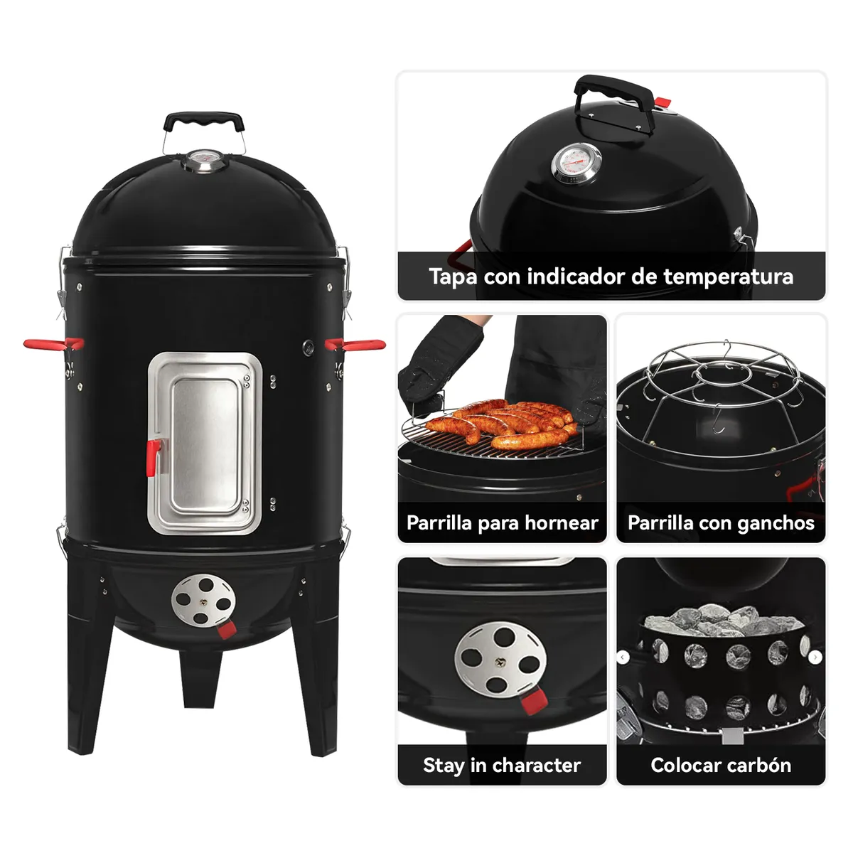 ELEMENT DESIGN - 3 en 1 Parrilla y Ahumador a carbón Diámetro 43,5 cm.