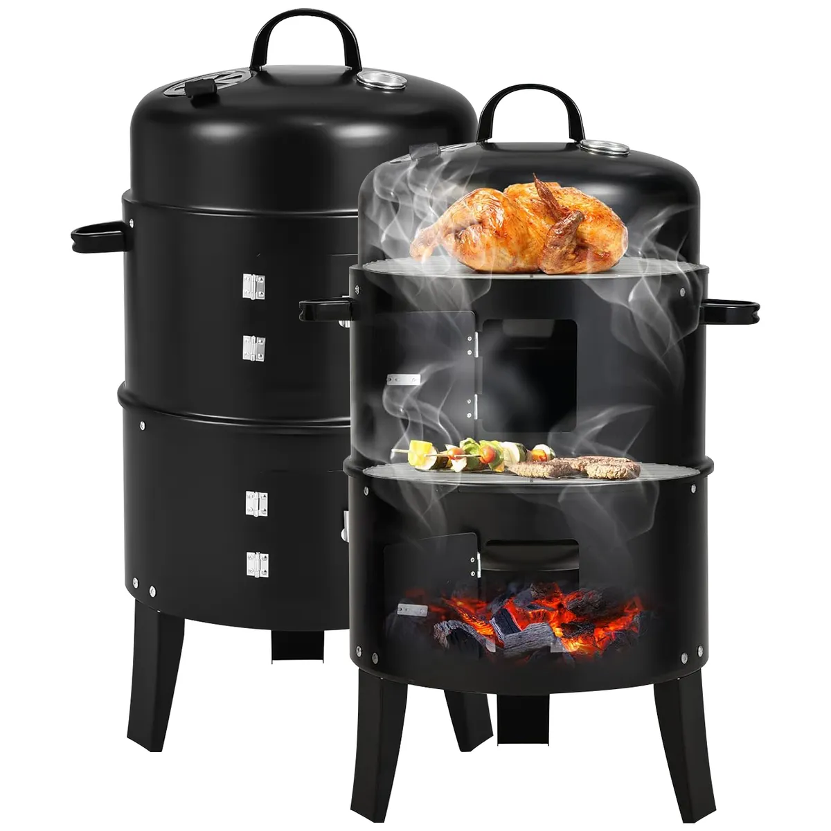 ELEMENT DESIGN - Parrilla a Carbón 3 EN 1 Ahumador con 2 Parrillas de Cocción Diámetro 40cm