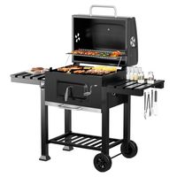 Parrilla a Carbón con Ruedas y 2 Bandejas laterales 135x47,5x106cm