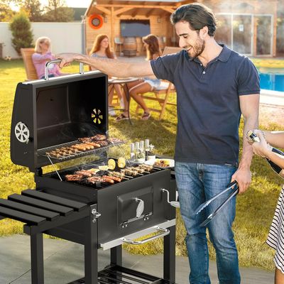 Imagen 2 del producto Parrilla a Carbón con Ruedas y 2 Bandejas laterales 135x47,5x106cm