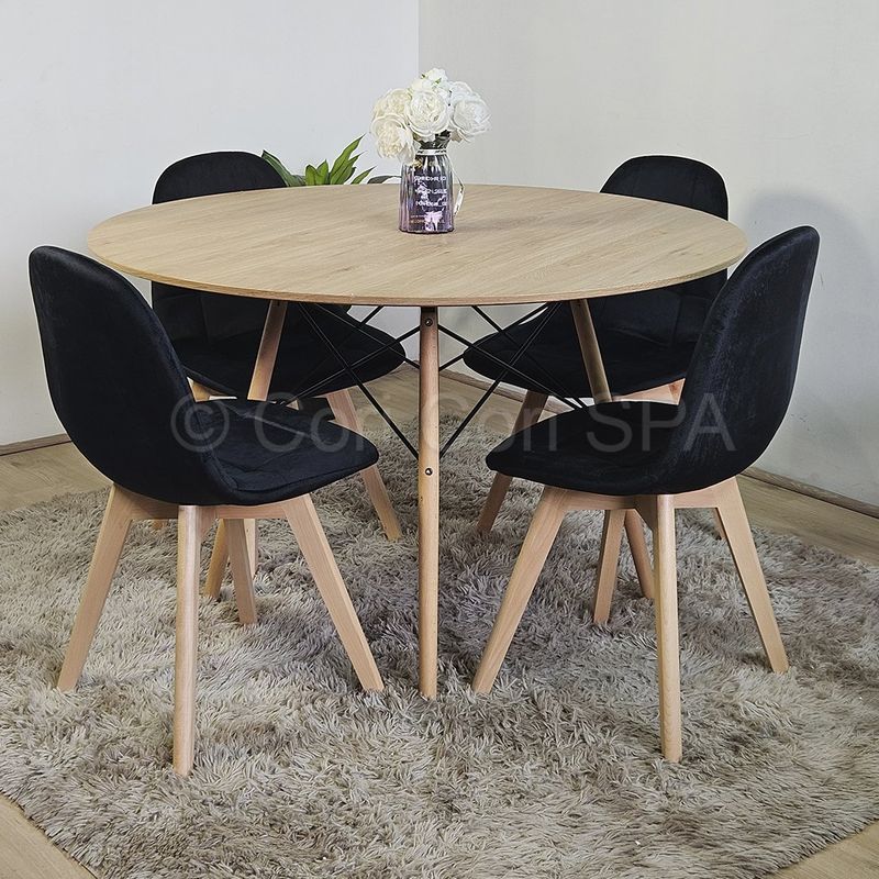 CORI CORI - Juego de Comedor Mesa Wood 100cm + 4 Capitonne Velvet Negro