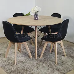 CORI CORI - Juego de Comedor Mesa Wood 100cm + 4 Capitonne Velvet Negro