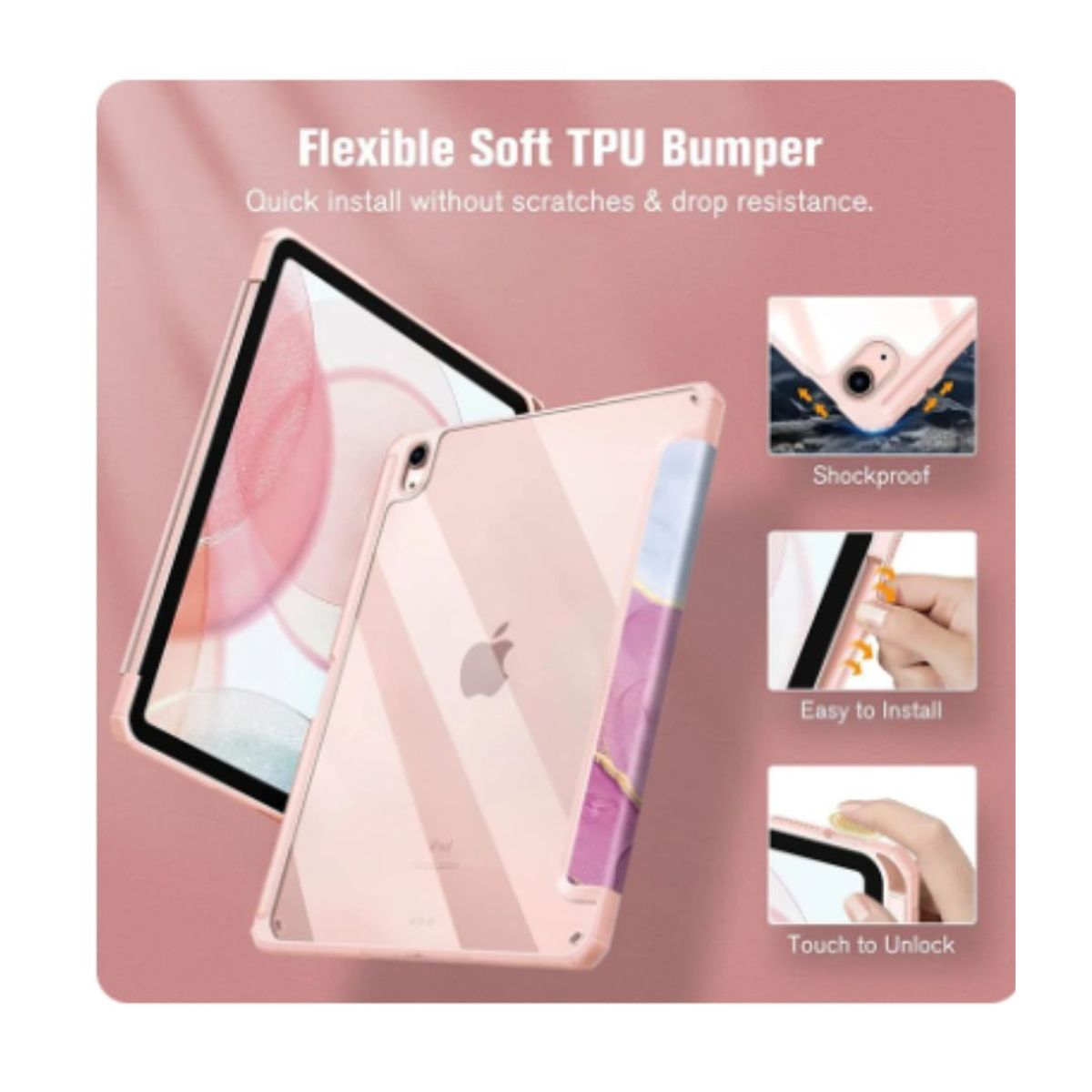 GENERICO - Funda Smart Cover Clear Mármol Para iPad Air 4ta 5ta 10.9 Rosado