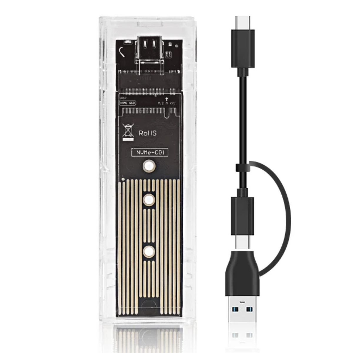 OEM - Cofre Case Carcasa Transparente SSD M2 NVME PCIe USB-C USB-A