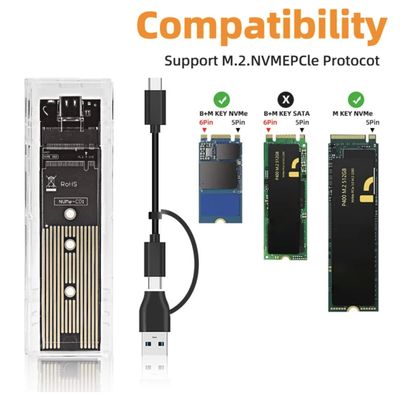 Imagen 2 del producto Cofre Case Carcasa Transparente SSD M2 NVME PCIe USB-C USB-A