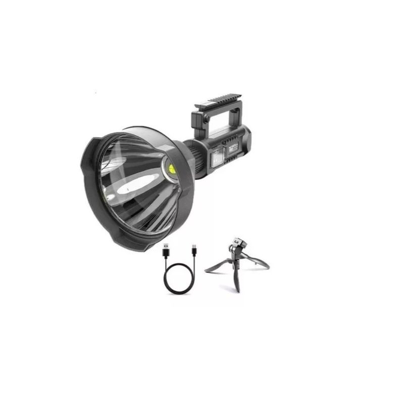 GENERICO - Foco Linterna Led Largo Alcance 600 Metros + Usb + Trípode Black