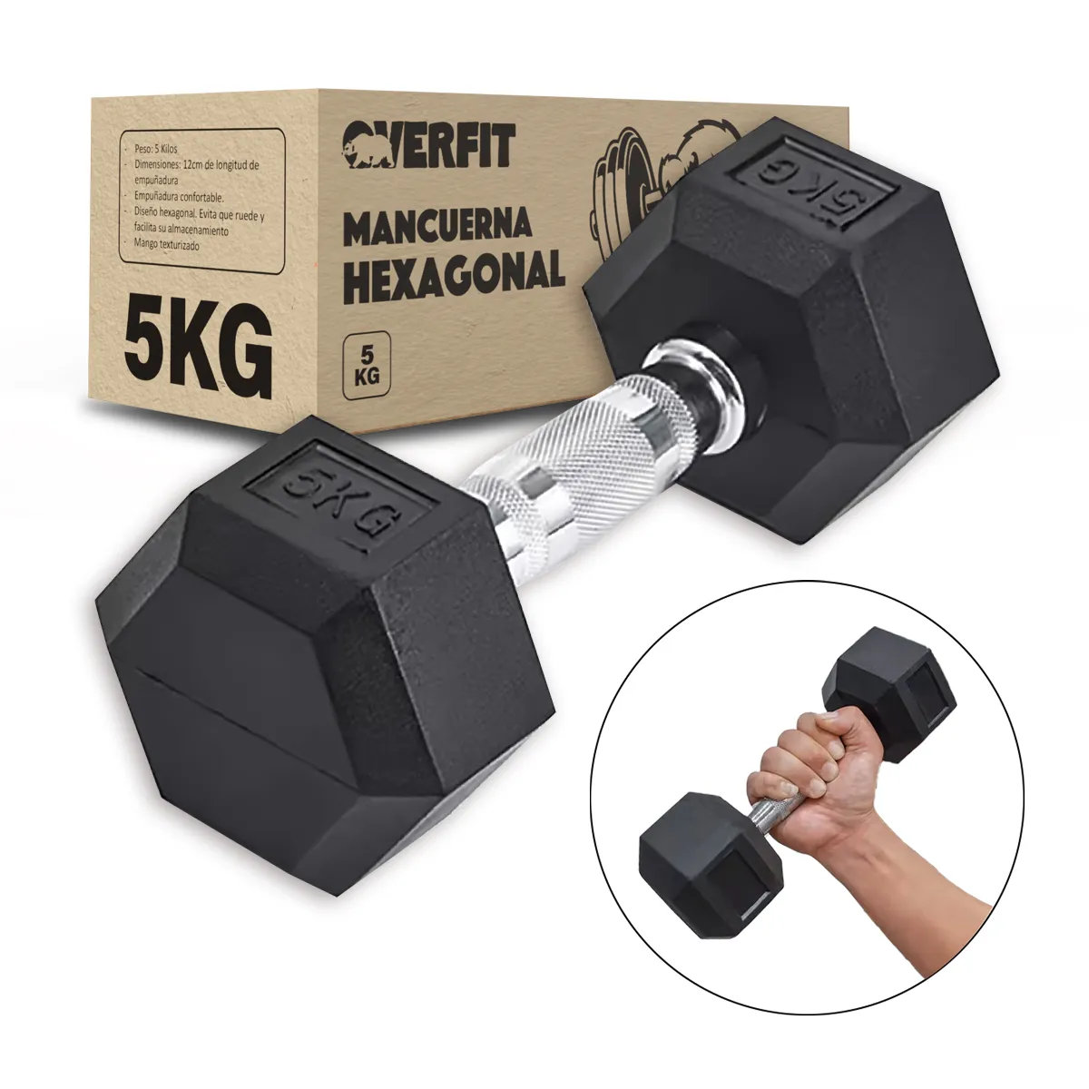 OVERFIT - Mancuerna Hexagonal 5Kg Acero y Caucho Overfit